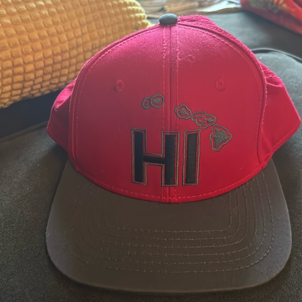 Aloha Hawaii. Cotton Grey/ Red Hi Sports Ball Hat Velcro Fasterner Adjustable